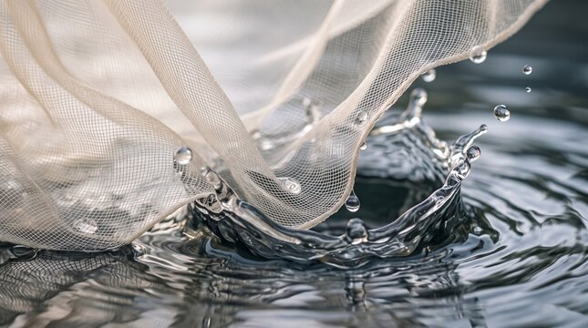 Macro photo of sheer fabric floating above water 2k 20260919104855 showing abstract micro structural details and textures with professional studio lighting