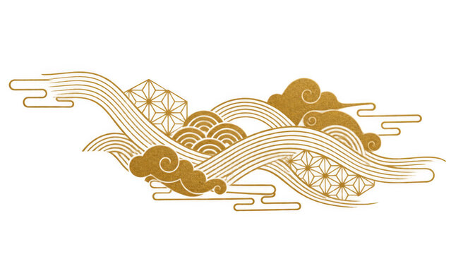 Traditional Japanese Gold Wave and Cloud Pattern Design