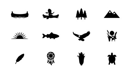 Fototapeta premium Black and white icons of nature