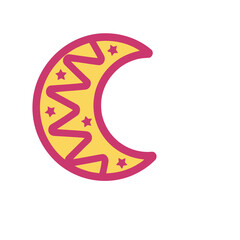 Yellow crescent moon with pink stars and zigzag pattern © taofi