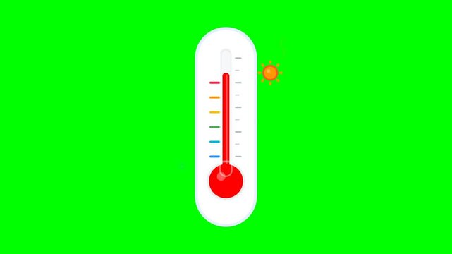 2D thermometer graphic icon showing rising temperature levels with a flat design style for weather forecast and health monitoring digital dashboards