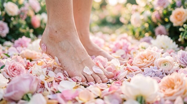 Macro photo of bare feet standing on petals 2k 20260919105247 showing abstract micro structural details and textures with professional studio lighting