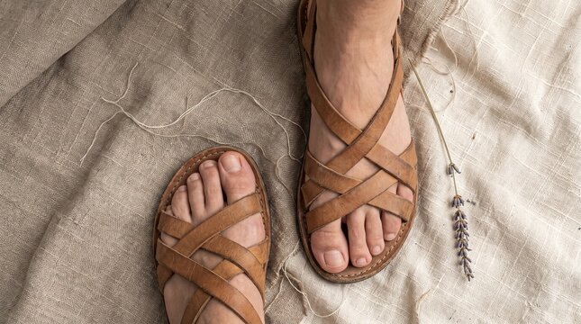 Macro photo of feet in sandals on linen 2k 20260919105750 showing abstract micro structural details and textures with professional studio lighting