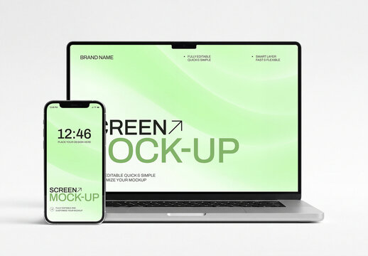 Laptop and Smartphone Screen Mockup, Front View