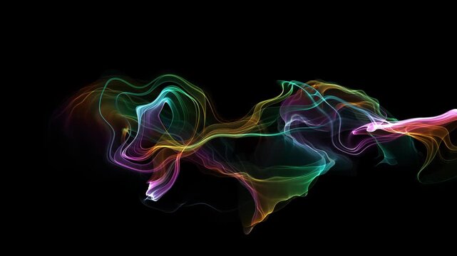 Vibrant Multicolor Smoke Ribbons Flowing on Black Background 4K Video
