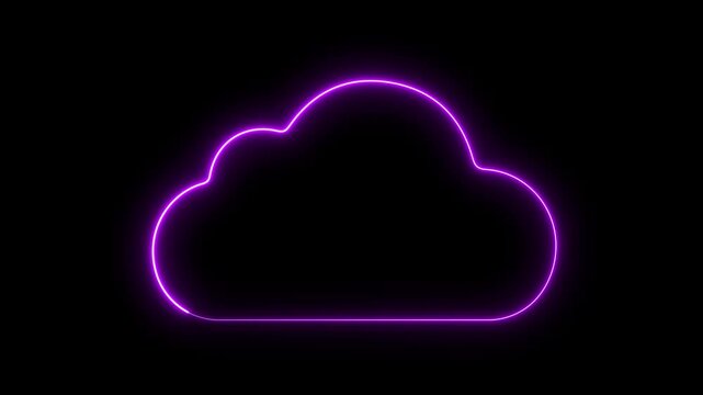 Neon purple cloud glowing on black background, digital technology and cloud computing concept light