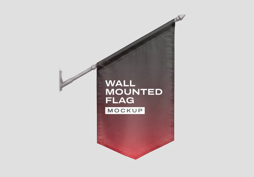 Hanging Wall Mounted Flag Mockup