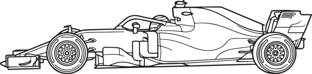 Obraz premium Sketch of a formula one race car side view with detailed aerodynamic elements
