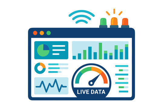 Modern business analytics dashboard interface with live data gauge