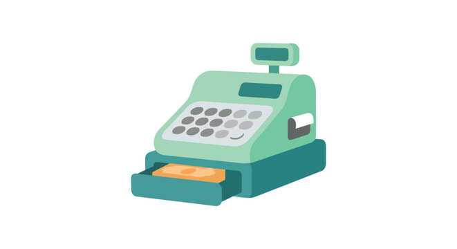Vintage cash register with open drawer and display illustrated vector graphic