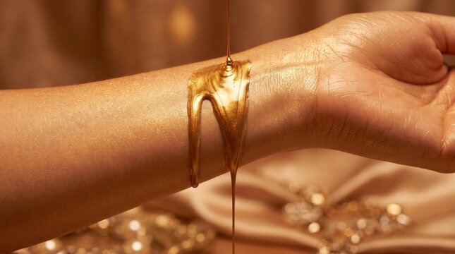 Macro photo of gold oil dripping on skin 2k 20260919110403 showing abstract micro structural details and textures with professional studio lighting