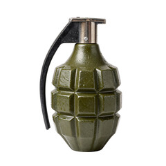 Fototapeta premium Frag grenade with a metal pin and lever against a white background