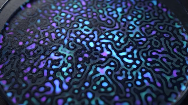 Ferrofluid magnetic liquid pattern, iridescent blue and purple oil slick texture, abstract cymatics science experiment background