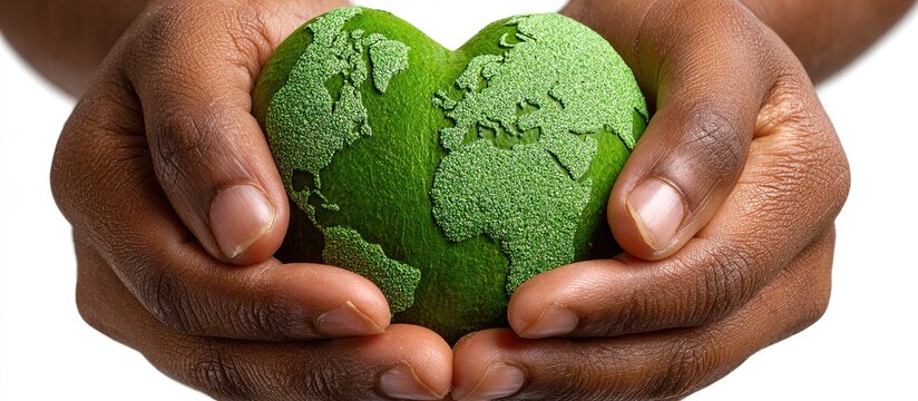 Caring for Our Planet: Hands cradle a heart-shaped globe, symbolizing a commitment to environmental conservation and global well-being.