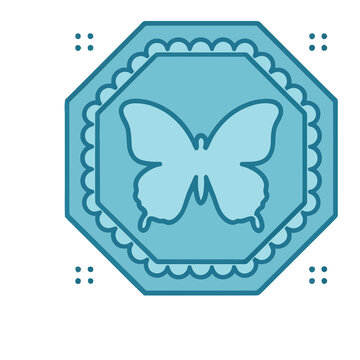 Blue butterfly icon on octagonal frame
