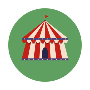 Vintage circus big top tent icon inside green circle. Circus icon