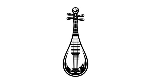 Chinese pipa lute stringed musical instrument monochrome graphic.