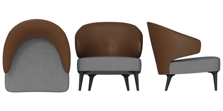 Easy chair 2d for floor plan and cross-section view, Orthogonal, top, front and side view furniture transparent background render