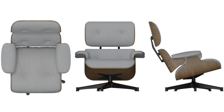 Easy chair 2d for floor plan and cross-section view, Orthogonal, top, front and side view furniture transparent background render