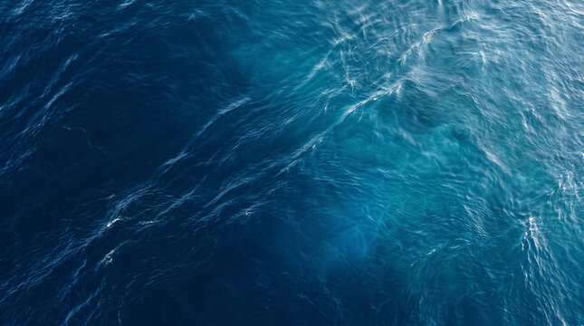 Deep blue ocean water surface background with light ripples and waves