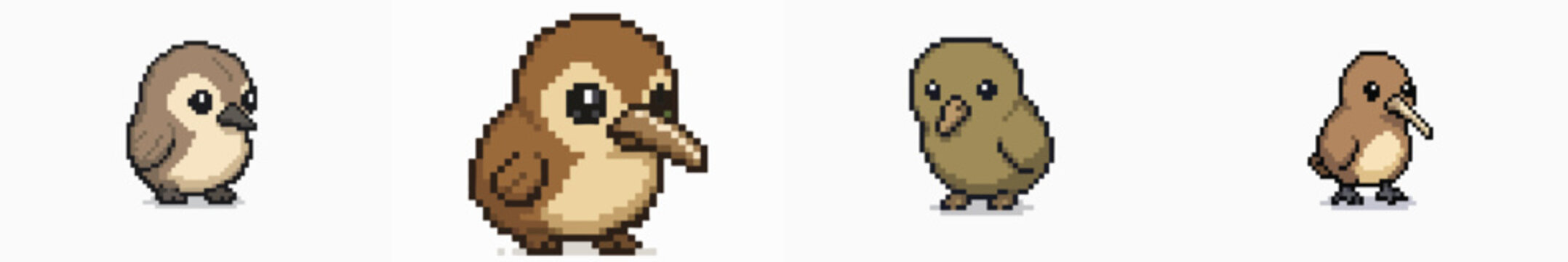 Set of cute pixel art kiwi birds