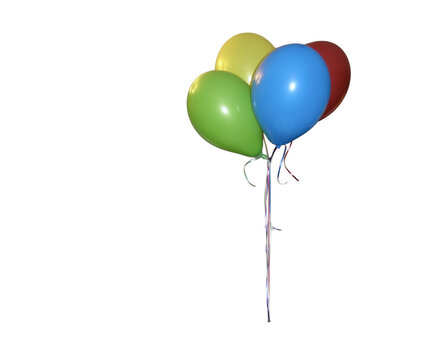 four different colored ballons with strings Isolated on transparent background&nbsp;