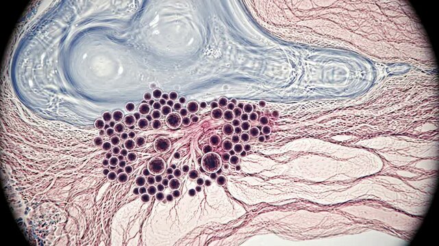 Autoimmune activity affecting joint tissue, showing immune cells mistakenly surrounding and interacting with healthy synovial tissue and cartilage surfaces