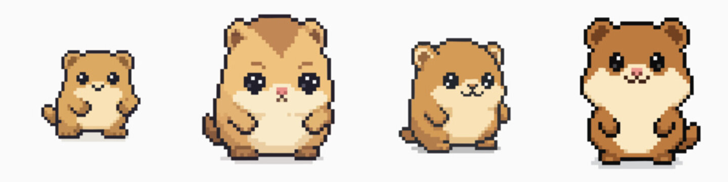 Set of four cute pixel art hamsters