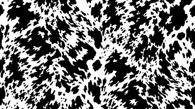 black and white cow print texture pattern abstract design vector background with animal hide skin spots for fashion fabric and graphic decoration