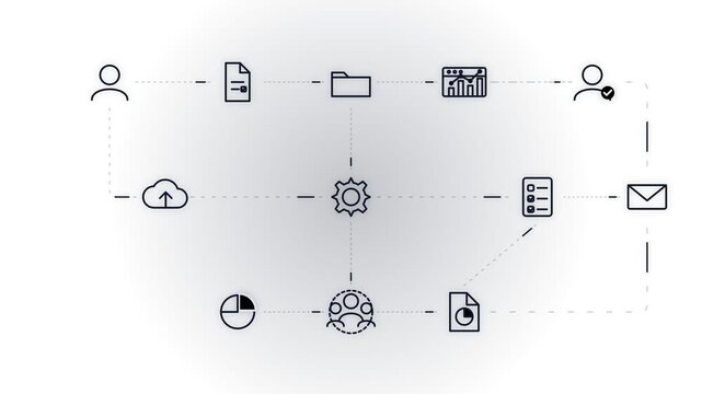 4k clean white corporate business workflow blueprint data flow network animation minimal motion video