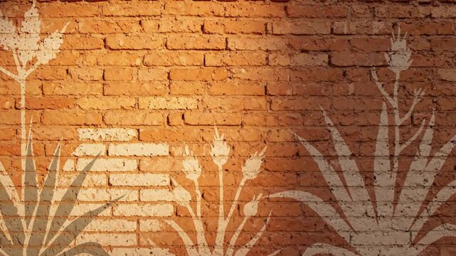 Brick wall backdrop featuring shifting light patterns and natural floral shadow animation cast across a rustic weathered orange masonry surface