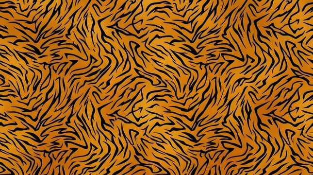 Tiger print seamless pattern background with black stripes on orange fur texture for wild animal skin apparel fashion design and wildlife nature graphics