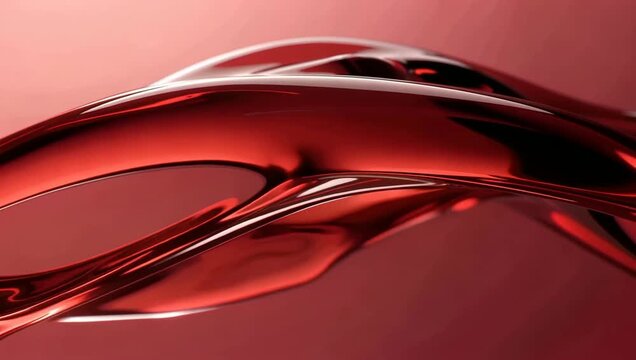 Molten ruby red liquid glass waves swirling smoothly with warm golden light refractions.