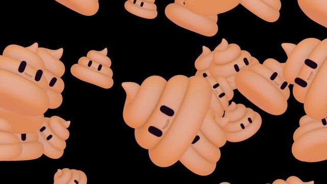 Cute Emoji 3D Icon Collection - Poop Emoji Reactions Falling Seamless Loop Animation - Transparent Background | 4K