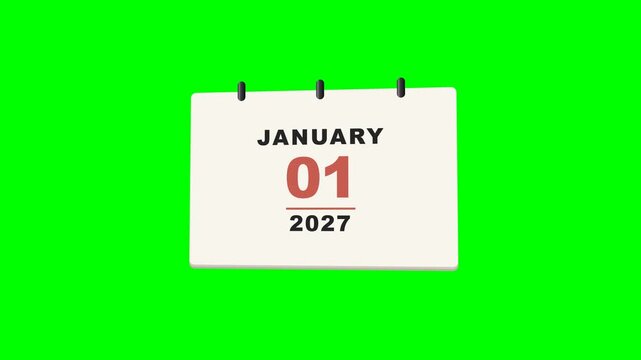 A premium 3D desk calendar transforms from December 31, 2026 into January 1, 2027 through a tactile paper folding and page assembly sequence for New Year and fresh start concepts.