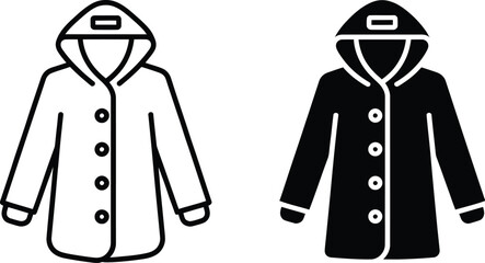 Winter hooded coat and raincoat icon set vector illustration isolated on white background for seasonal fashion outerwear apparel concept © REBEKA
