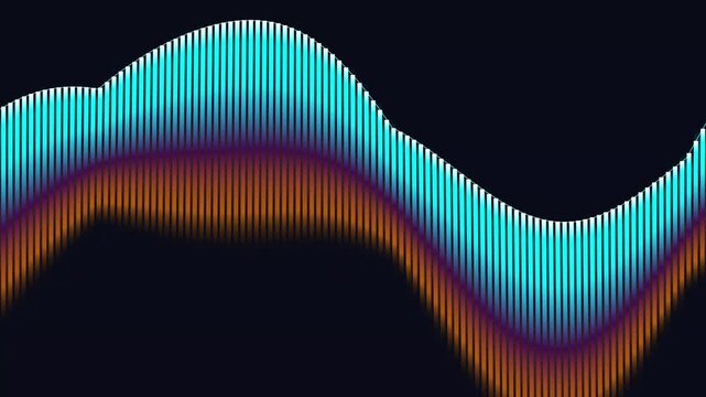 A mesmerizing animation of a glowing neon slit wave moving gracefully through a dark void creating rhythmic pulses of vibrant light and digital energy flows, isolated on a white background