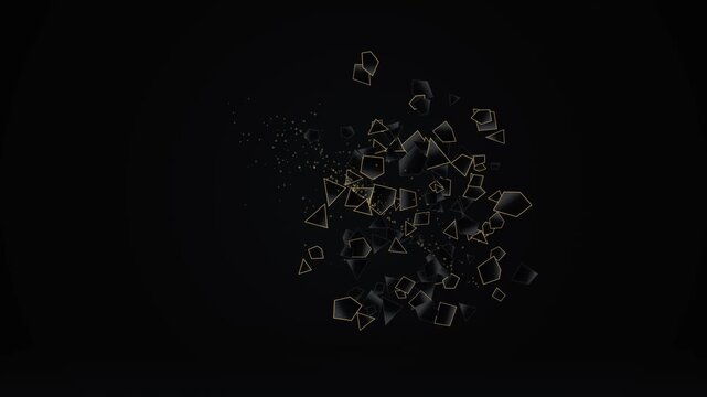 Abstract dark background with floating black and gold particles