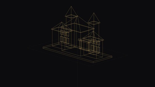 Abstract Golden Circuit Board Blueprint on Black Background