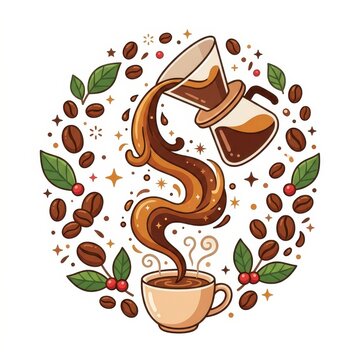 Coffee maker pouring coffee into cup vector illustration