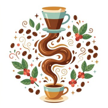 Coffee brewing process vector illustration
