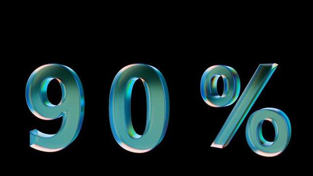 Looped 3D animation on a transparent background. The jumping digit is made of glass.