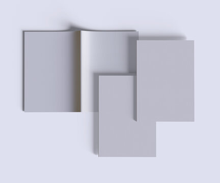 Realistic 3d render magazine or book blank white color for mockup collection