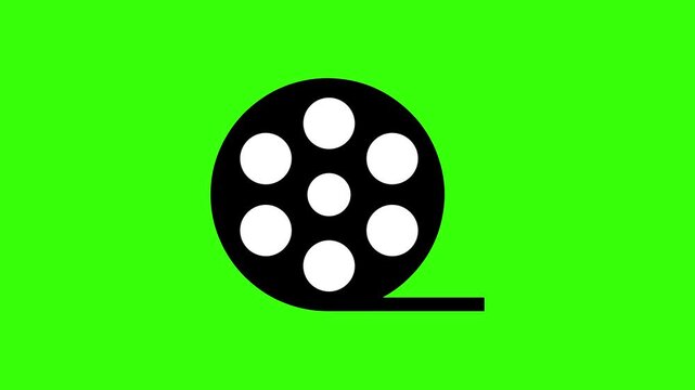 Cinema Film Reel Icon Spinning Fast Loop Animation on Green Screen Representing Movie Projector Motion