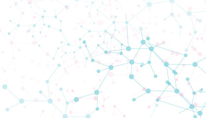 Fototapeta premium Abstract molecular structure background with blue and pink nodes. Digital network connection vector. Scientific data visualization and biotechnology.