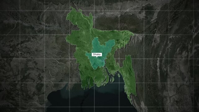 Dhaka Division Highlight on Bangladesh Satellite Map Animation