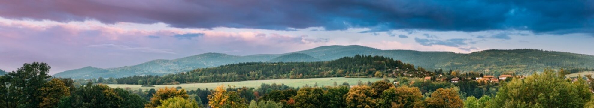 Panoramic Autumn Landscape Near Cesky Krumlov, Czech Republic