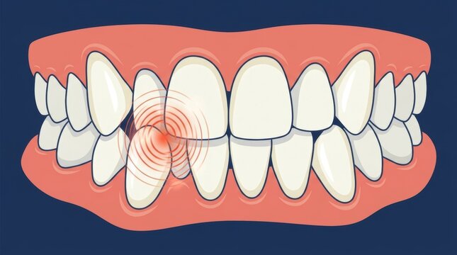 Illustration of human teeth showing localized tooth pain and dental sensitivity on a dark background