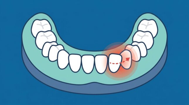 Illustration of dental teeth alignment showing a tooth moving into a new position with an arrow