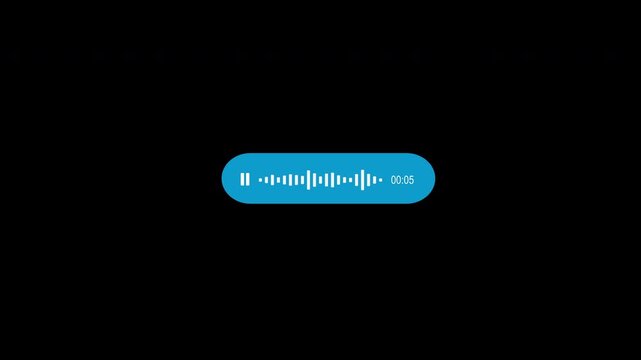 Blue audio voice message bubble widget with pause button sound waveform